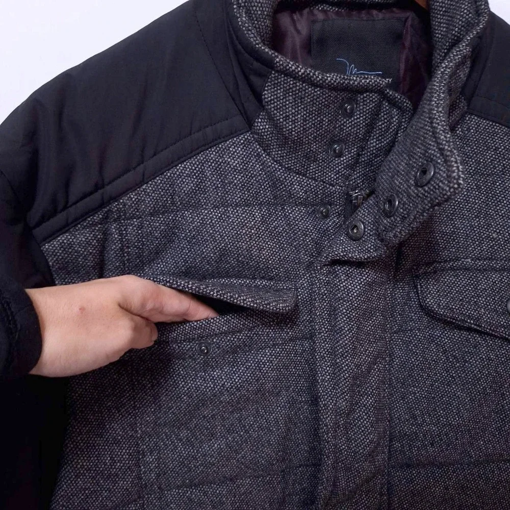 Marc Anthony Wool‎ Quilted Field Jacket Coat Mens S Ribbed Cuff Full Zip Snap